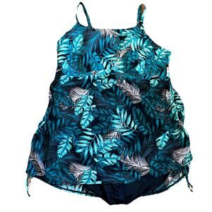 Cacique Blue Leaf Print One Piece Swimsuit